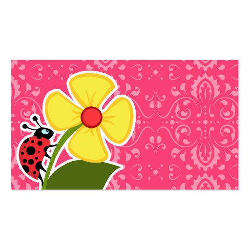 Pink Floral; Ladybug Business Cards (front side)