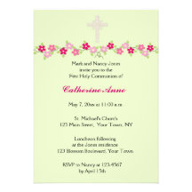 Pink Floral, Mint Green, Religious Invitation