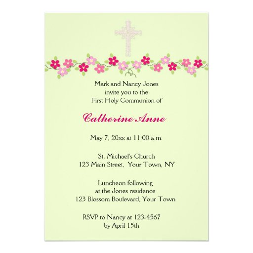 Pink Floral, Mint Green, Religious Invitation