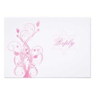 Pink Floral on White Linen Bat Mitzvah RSVP Card Invitations
