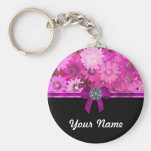 Pink floral personalized key chains