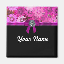Pink floral personalized refrigerator magnet