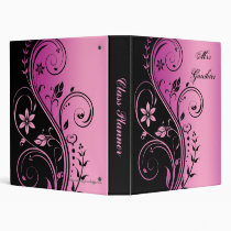 Pink Floral Scroll Teachers Class Planner Binder