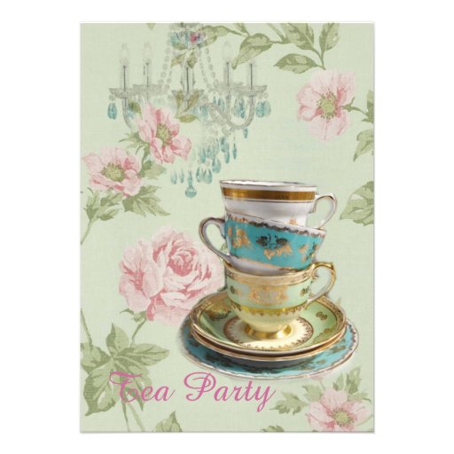 pink floral spring bridal shower tea party invite