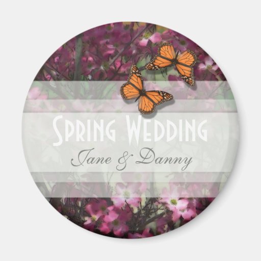 Pink Floral Spring Wedding Magnet