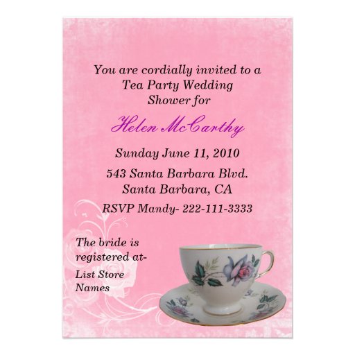 Pink Floral Tea Party Bridal Shower Invitation