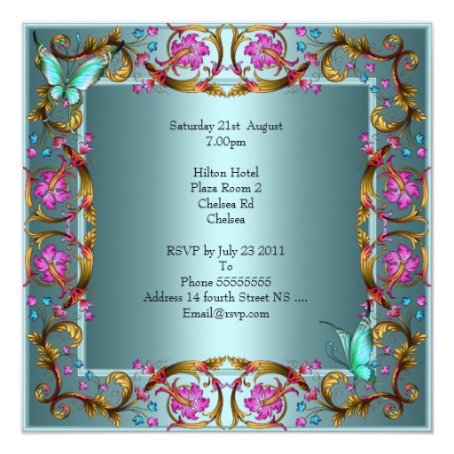 Pink Floral Teal Blue Butterfly 30th Birthday Custom Invites