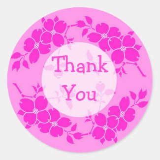Pink Floral Thank You Stickers