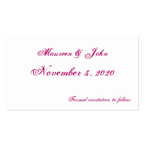 Pink floral theme Save the Date business cards (back side)