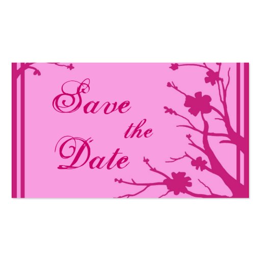 Pink floral theme Save the Date business cards (front side)