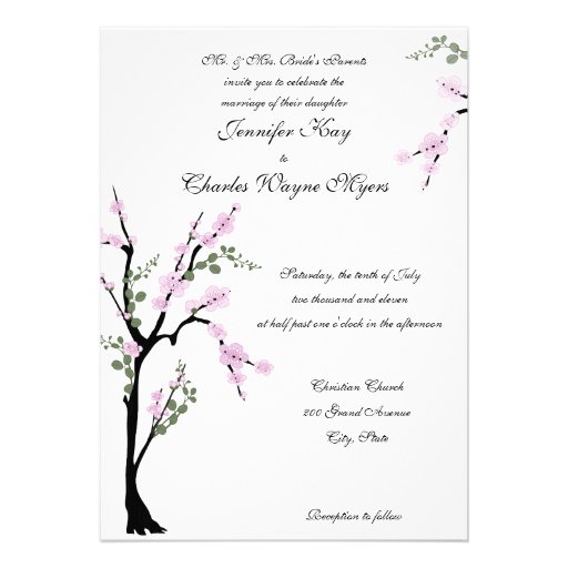 Pink Floral Tree Wedding Invitations