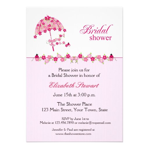 Pink Floral Umbrella, Bridal Shower Invitation