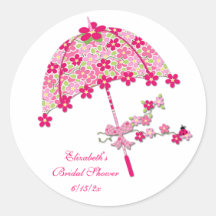 Pink Floral Umbrella Round Stickers