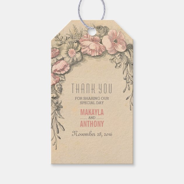 Pink Floral Vintage Wedding Thank You Pack Of Gift Tags
