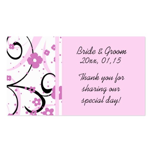 Pink Floral Wedding Favor Tags Business Card (front side)