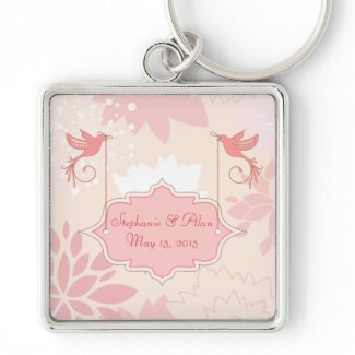 Pink Floral Wedding Keychain keychain