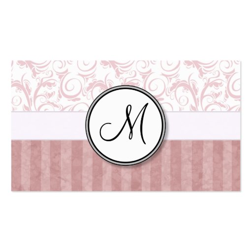 Pink Floral Wisps & Stripes with Monogram Business Cards (back side)