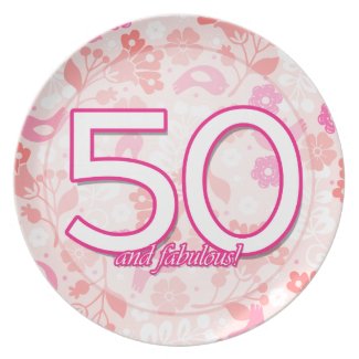 Pink Floral With Birds 50th Birthday Plate