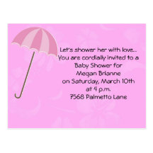 Pink Floral with Umbrella Baby Shower Invitation Postcards
