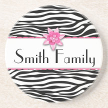 Pink floral zebra print coasters