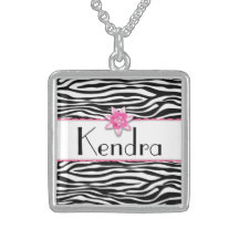 Pink floral zebra print custom necklace