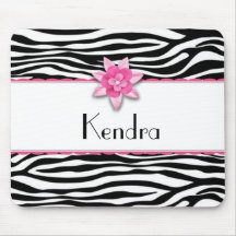 Pink floral zebra print mouse pads