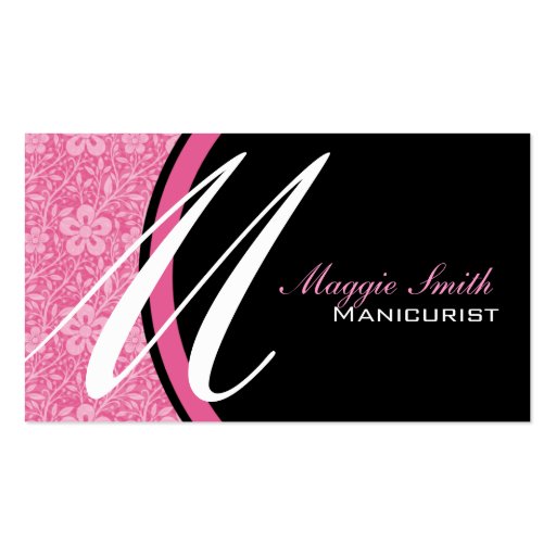 Pink Florals Monogram Business Card (front side)
