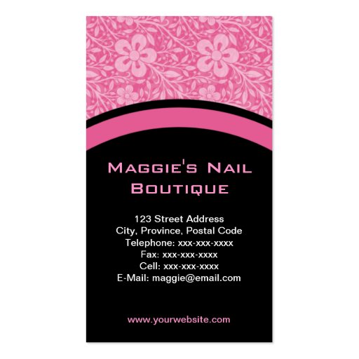 Pink Florals Monogram Business Card (back side)