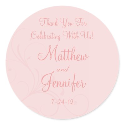 Pink Flourish Custom Wedding Favor Labels Round Stickers