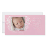 Pink Flourish New Baby Birth Annoucement Personalized Photo Card