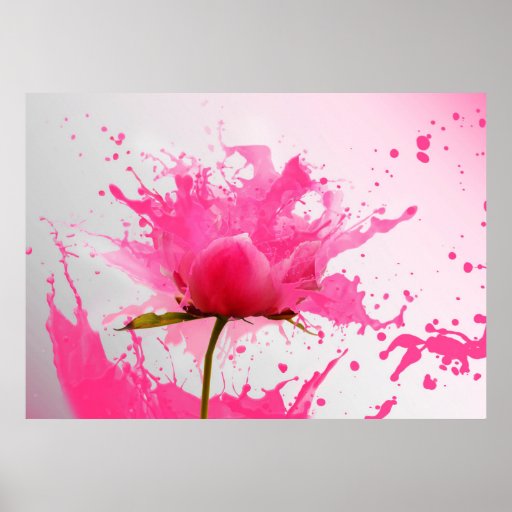 Pink Flower Abstract Paint Splatter Poster Zazzle