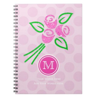 Pink Flower And Polka Dot Monogram Notebook