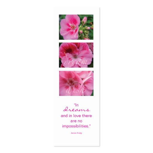 Pink Flower Bookmark Gift Business Card (front side)