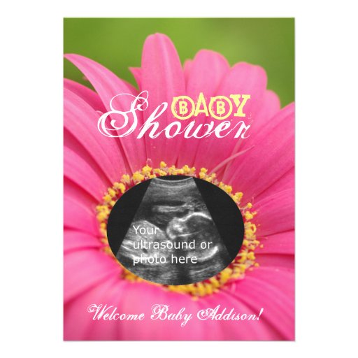 Pink "Flower Child" Ultrasound Baby Shower Invites