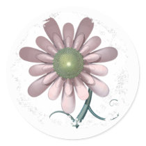 Pink Flower Distressed Round Stickers - Customized