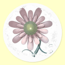 Pink Flower Distressed Round Stickers - Customized