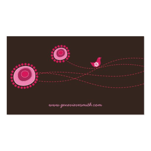 Pink Flower Dots and Happy Bird Fun Profile Card / Business Cards (back side)