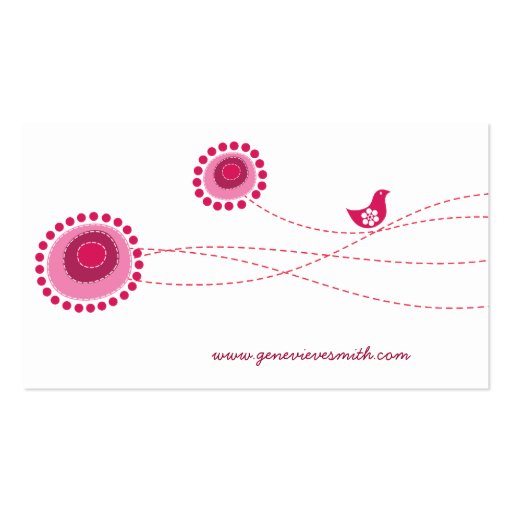 Pink Flower Dots and Happy Bird Fun Profile Card / Business Card Templates (back side)