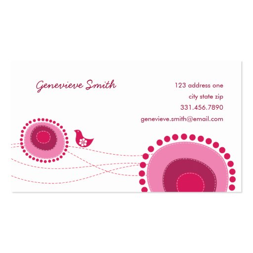 Pink Flower Dots and Happy Bird Fun Profile Card / Business Card Templates