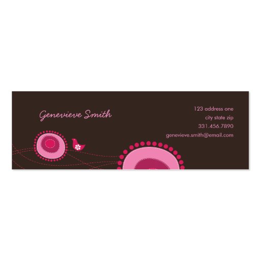 Pink Flower Dots and Happy Bird Fun Profile Card / Business Card Template (front side)