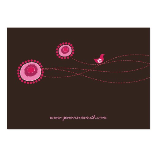 Pink Flower Dots and Happy Bird Fun Profile Card Business Card Template (back side)