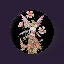 Pink Flower Fairy Art buttons