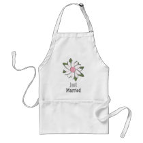 Pink Flower Groom Just Married aprons