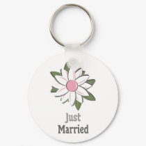 Pink Flower Groom Just Married keychains