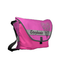 Pink Flower Heart Cute custom name messenger bag messenger bags