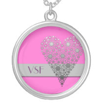 Pink Flower Heart Cute initial monogram necklace necklaces