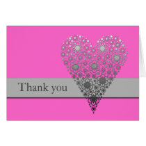 Pink Flower Heart Thank you card cards