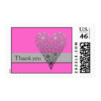Pink Flower Heart Thank you postage stamps stamps