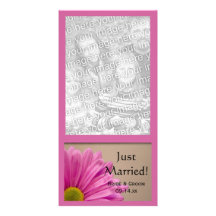 Pink Flower Just Married Wedding Photo Card