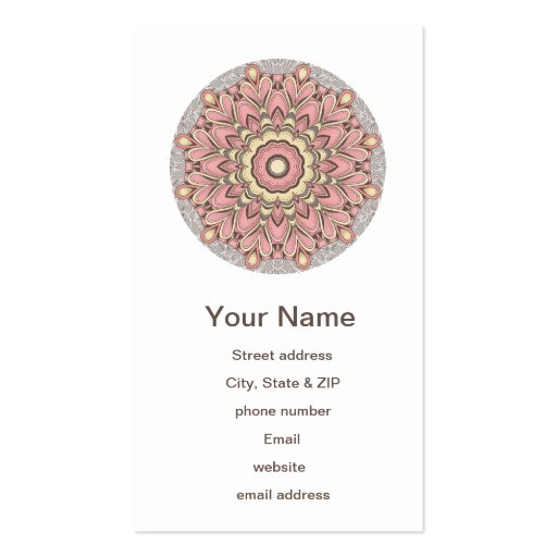 Pink Flower of Love - Mandala Business Cards (back side)